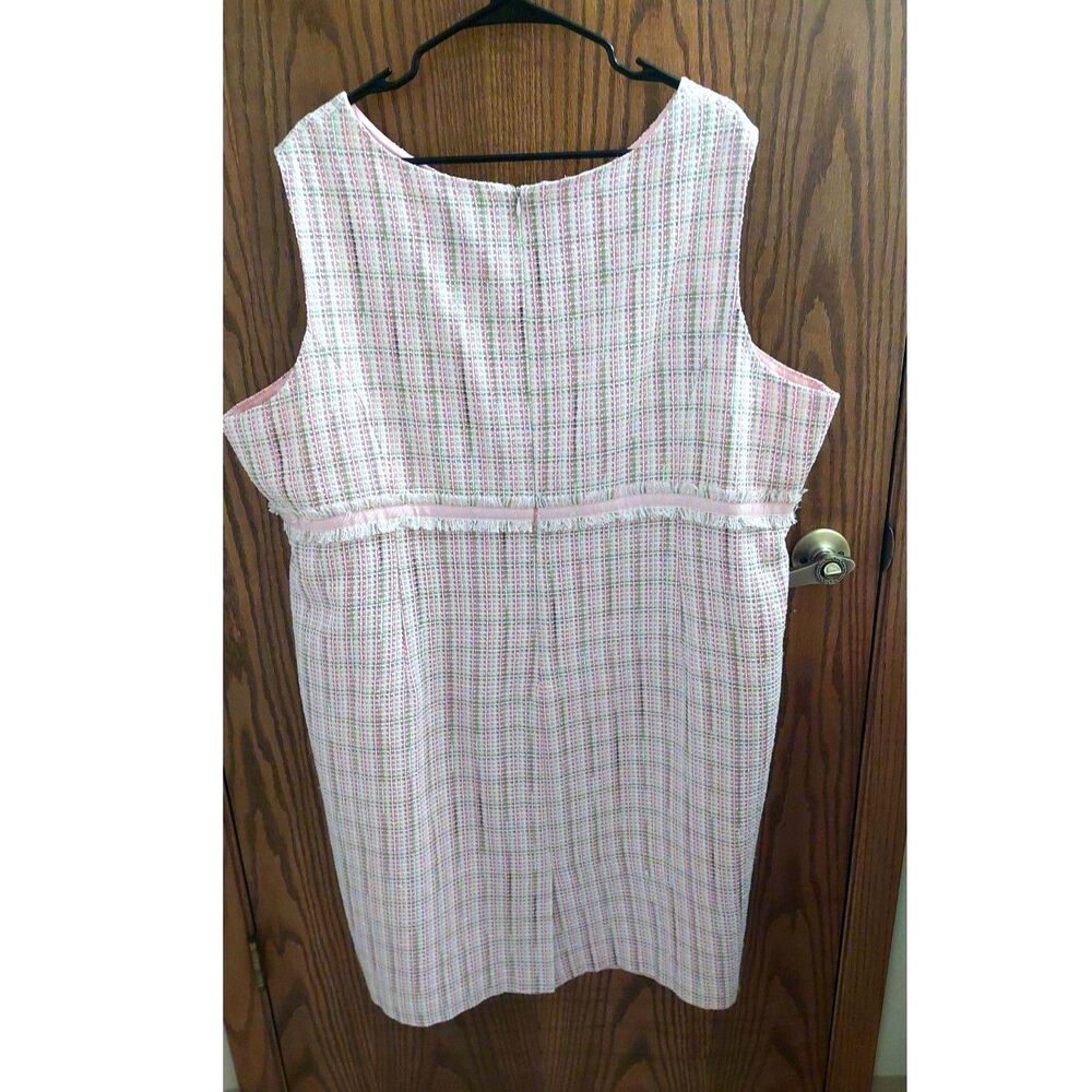 Giorgio Fiorlini Size 26W Tweed Sheath Dress Pink Fringe Trim Lined Business